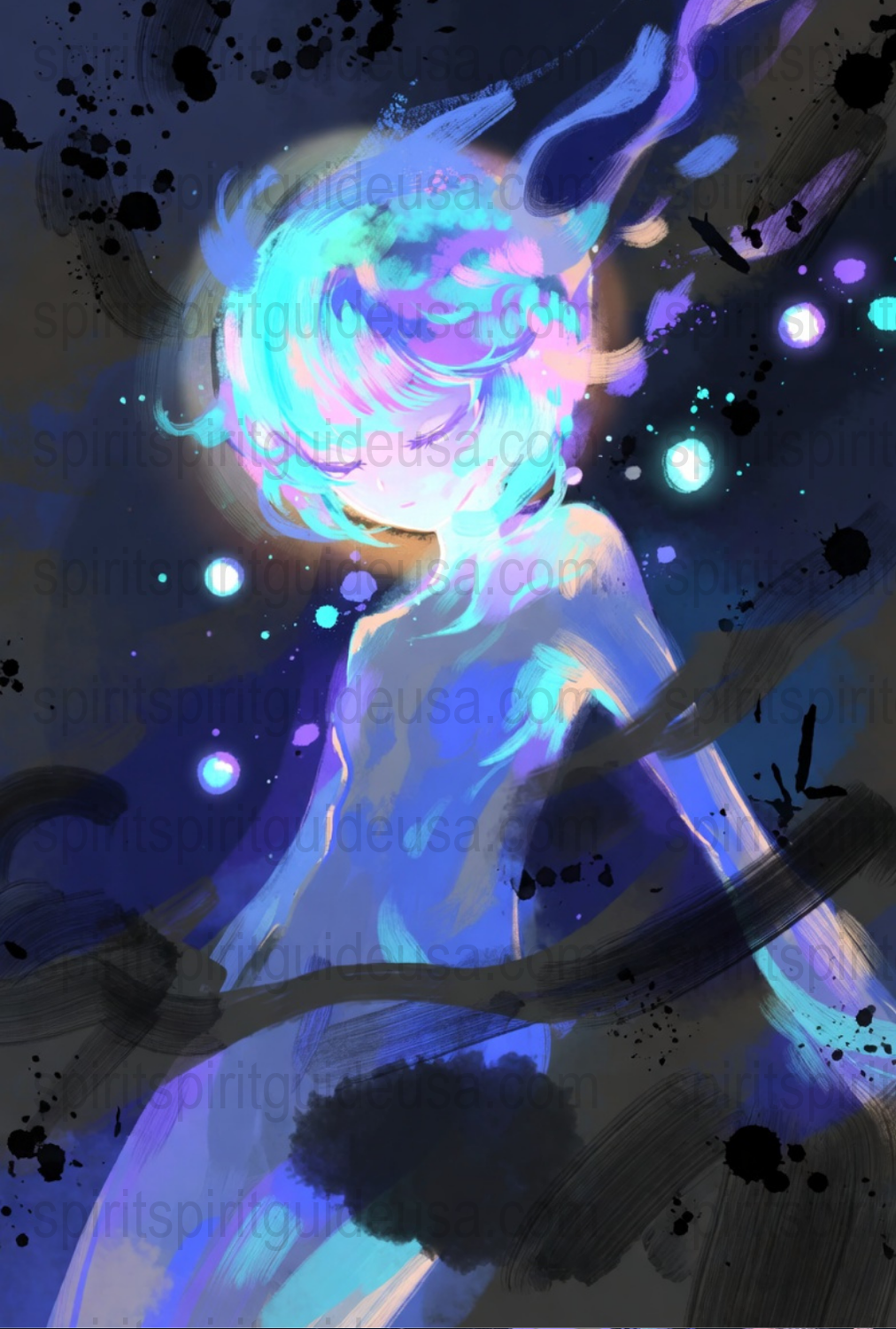 Abstract Blue and Black Art Print, Modern Ethereal Glow Canvas, Decorative Wall Art for Home