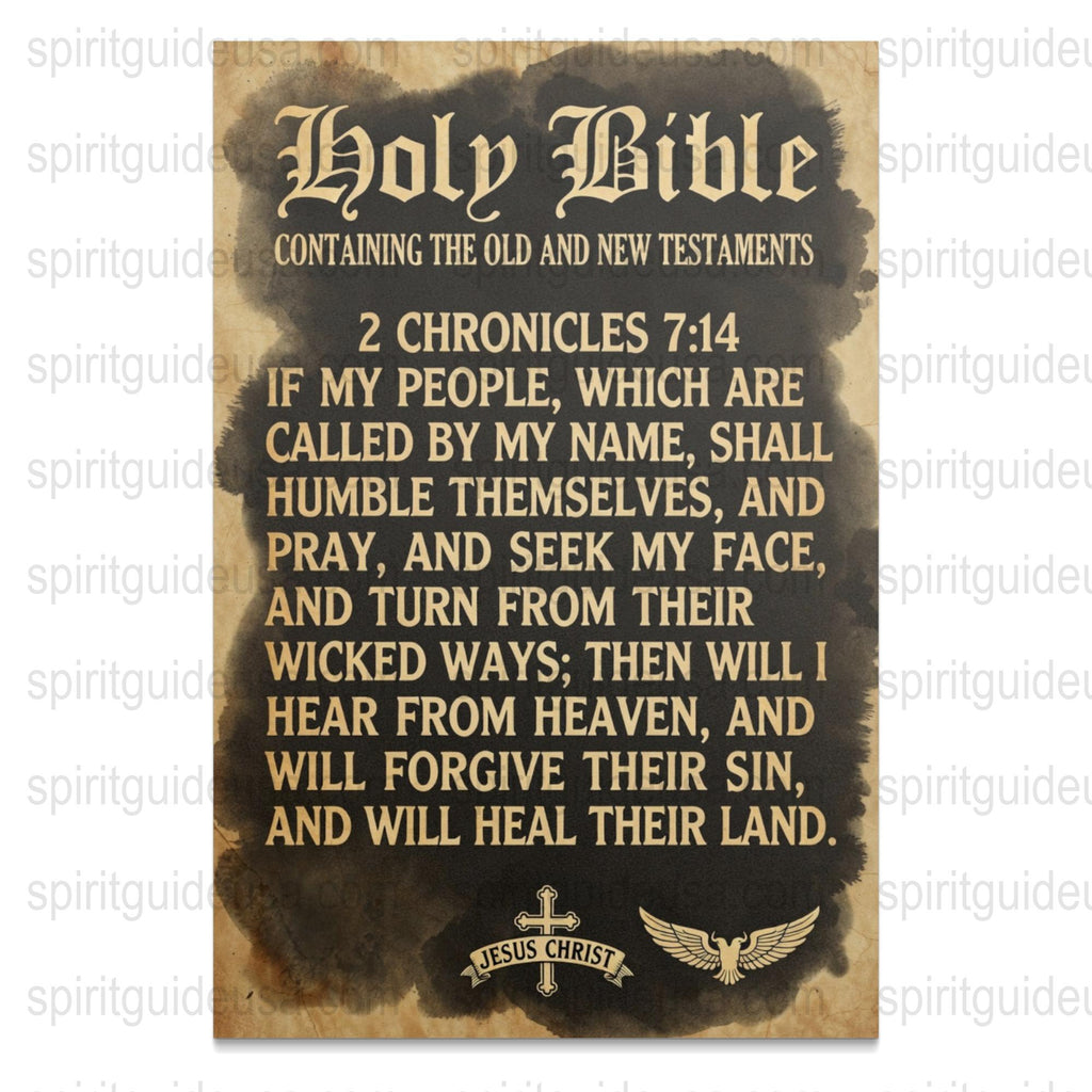 Vintage Holy Bible Poster, 2 Chronicles 7:14 Scripture Wall Art, Religious Home Decor, Christian Gift Idea