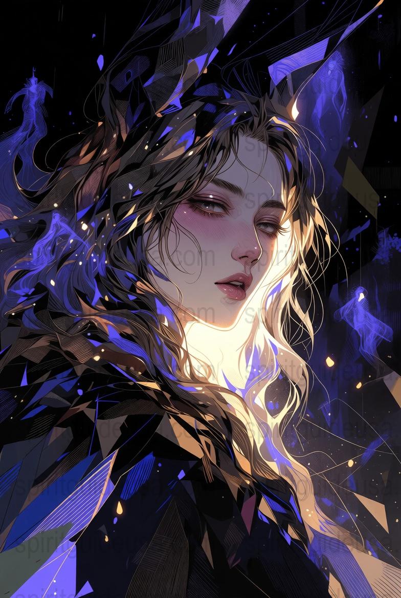 Mystical Night Fairy Art Print, Fantasy Woman Illustration, Ethereal Blue and Black Wall Decor, Celestial Digital Poster, Unique Home Art