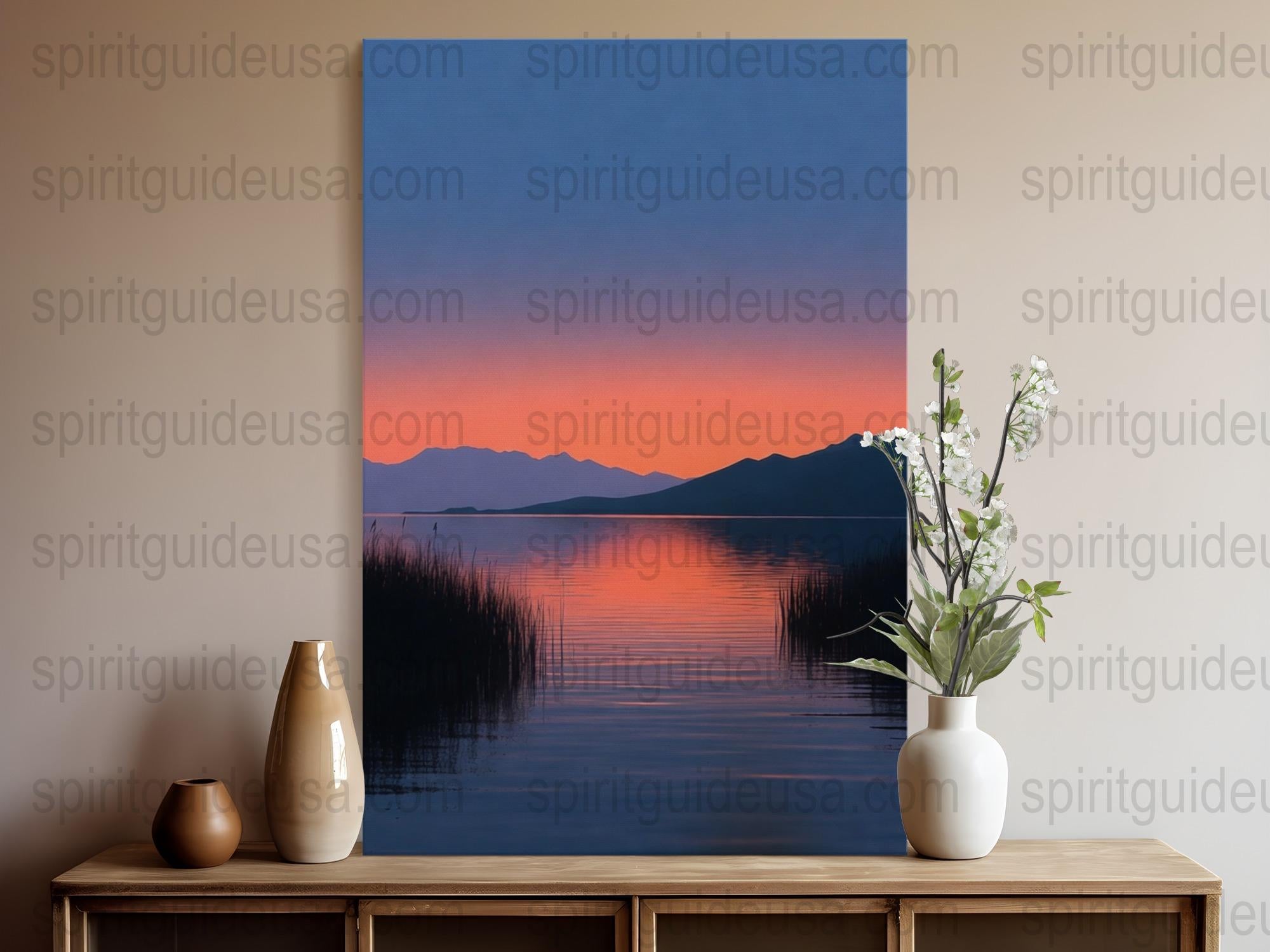 Large Canvas Wall Art Sunset Lake Print, Tranquil Nature Scenery Decor, Peaceful Landscape Photo for Living Room