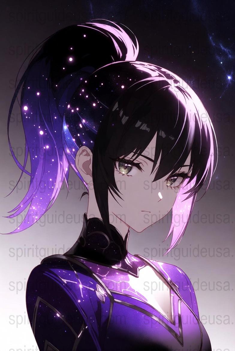 Anime Girl Wall Art, Purple Hair, Starry Night, Fantasy Poster, Decorative Print for Bedroom, Manga Style Artwork