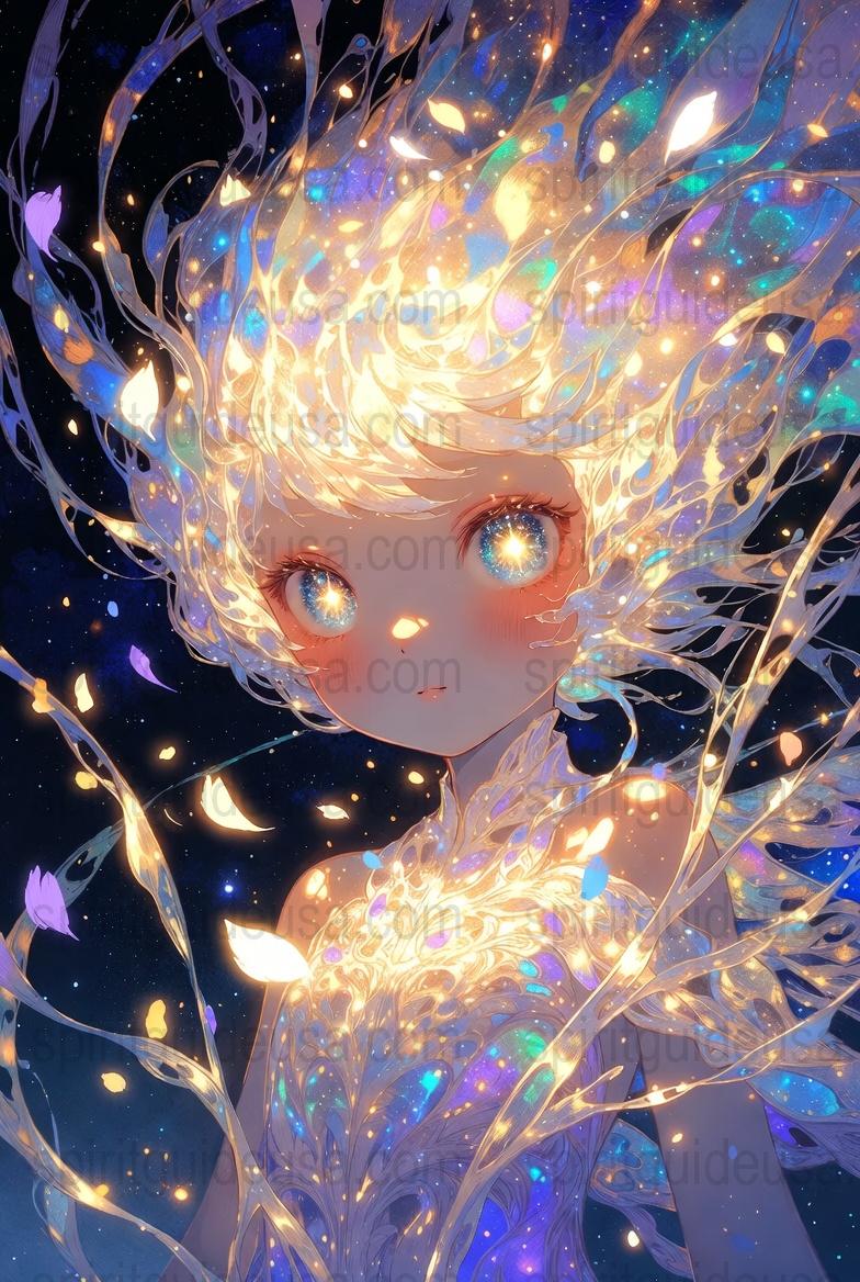 Whimsical Fantasy Art Print, Ethereal Girl with Glowing Butterflies and Stars, Mystical Wall Decor, Vibrant Anime Illustration