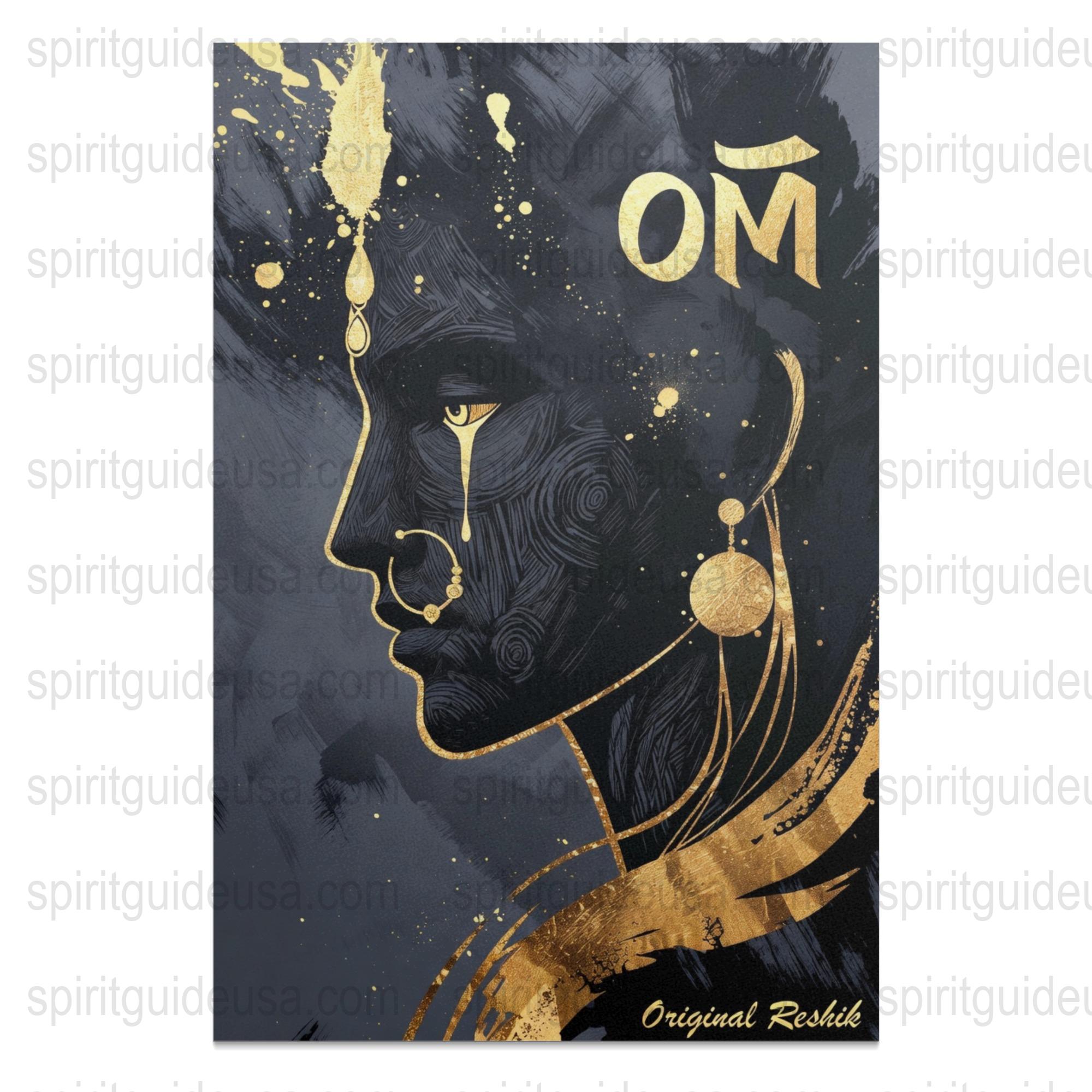 Om Symbol Spiritual Wall Art, Cosmic Meditation Canvas Print, Gold Black Zen Decor, Yoga Studio Artwork, Mystical Astrology Illustration