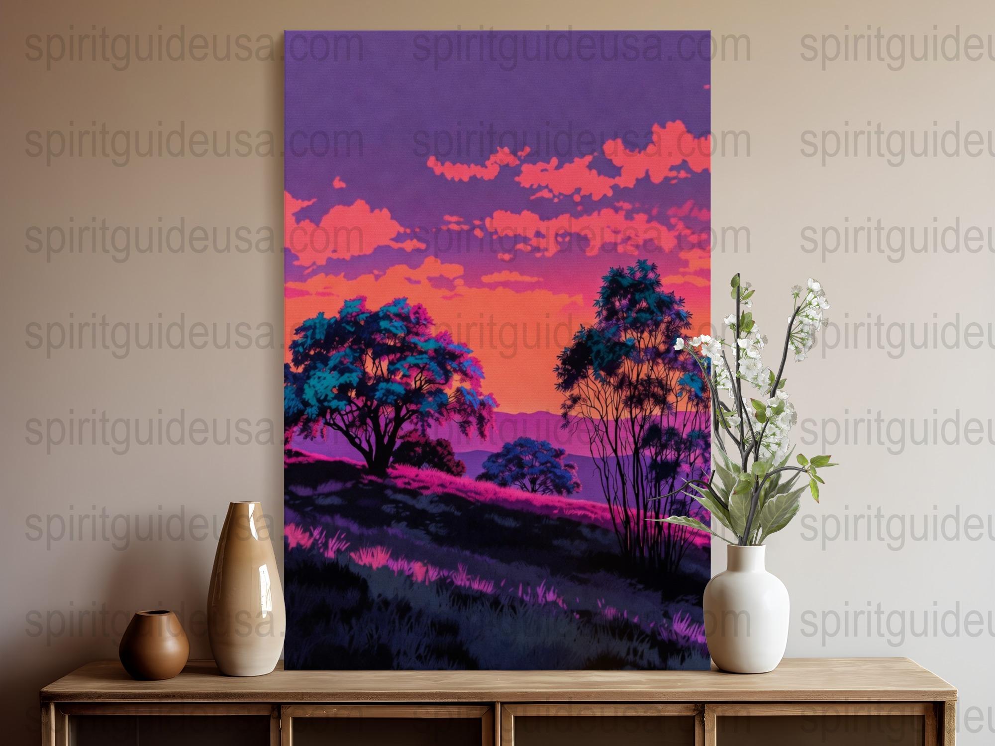 Vibrant Sunset Landscape Canvas Art, Large Wall Decor, Colorful Nature Print, Home Decor Aesthetic, Modern Artwork for Living Room