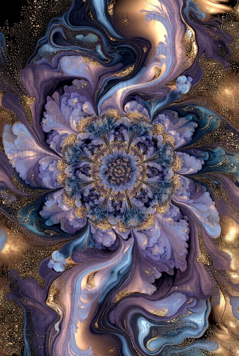 Abstract Fractal Art Canvas Print, Luxurious Gold and Blue Wall Art, Modern Home Decor, Unique Office Artwork, Large Format Print