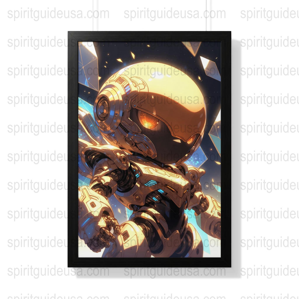 Futuristic Robot Poster, Sci-Fi Art Print, Blue and Orange Astronaut Wall Decor, Space Theme Bedroom Artwork, Modern Home Illustration