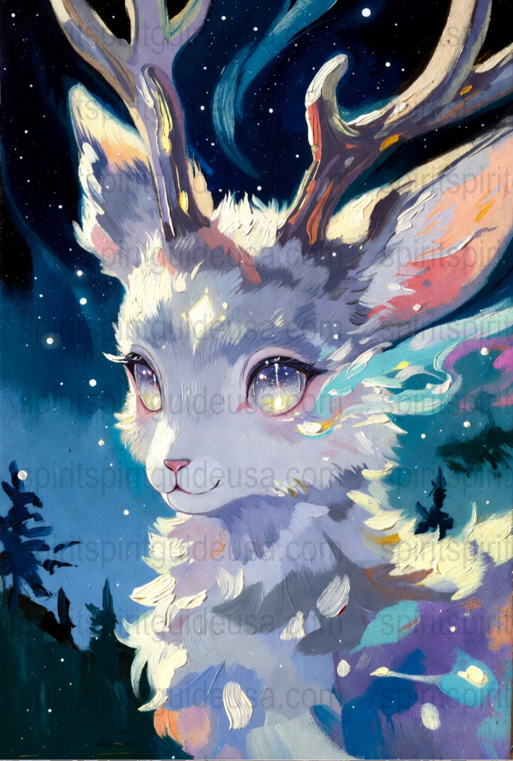 Mystical Deer Print, Colorful Forest Night Sky, Magical Wildlife Art, Fantasy Animal Wall Decor