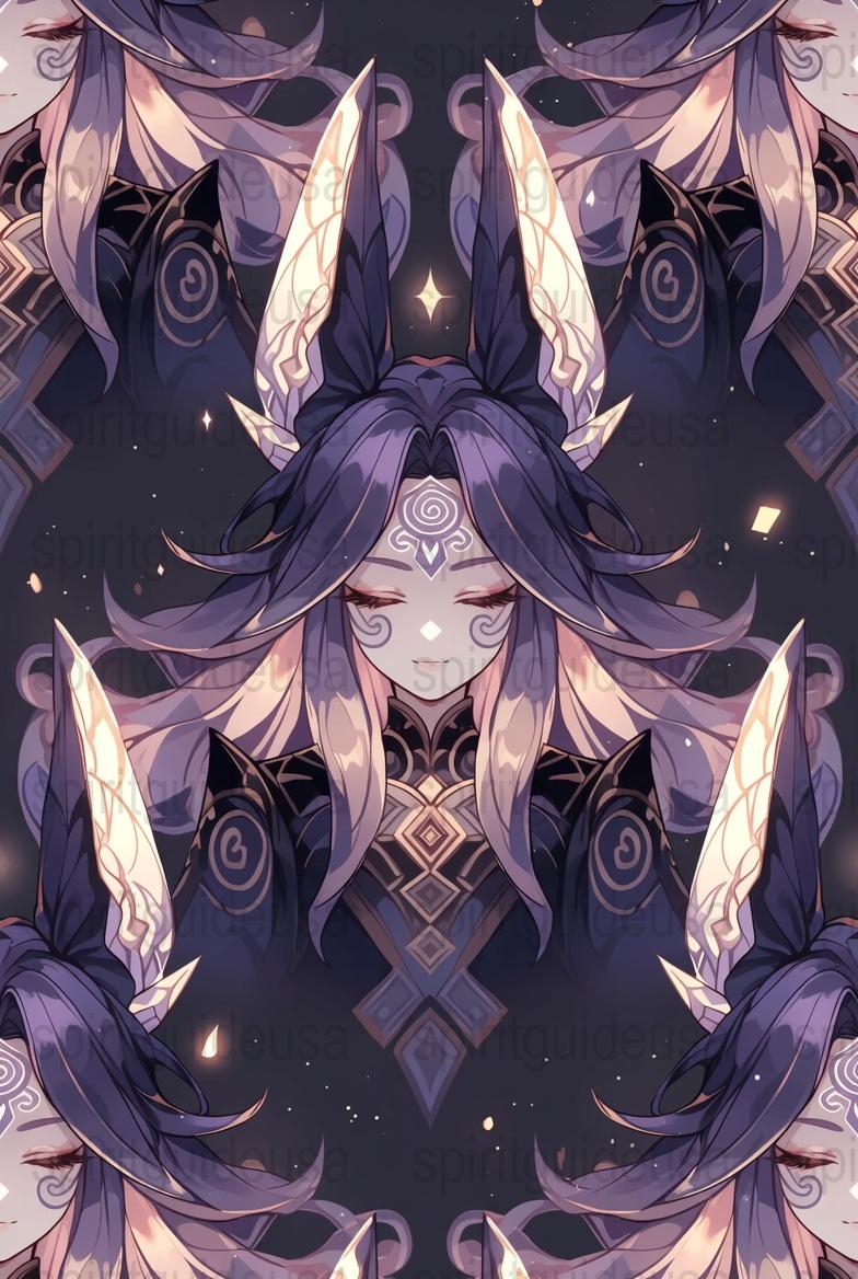 Fantasy Anime Art Print, Mystical Female Character Poster, Ethereal Purple Wall Decor, Spiritual Home Decoration