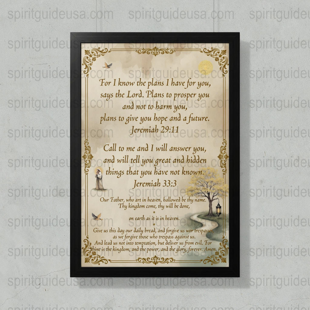 Framed Jeremiah 29:11 Bible Verse Art Print, Vintage Floral Border, Christian Home Decor, Inspirational Wall Hanging, Religious Gift Idea