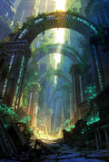 Mystical Ancient Ruins Art Print, Enchanted Forest Poster, Fantasy Wall Decor, Magical Landscape Illustration, Gift Idea