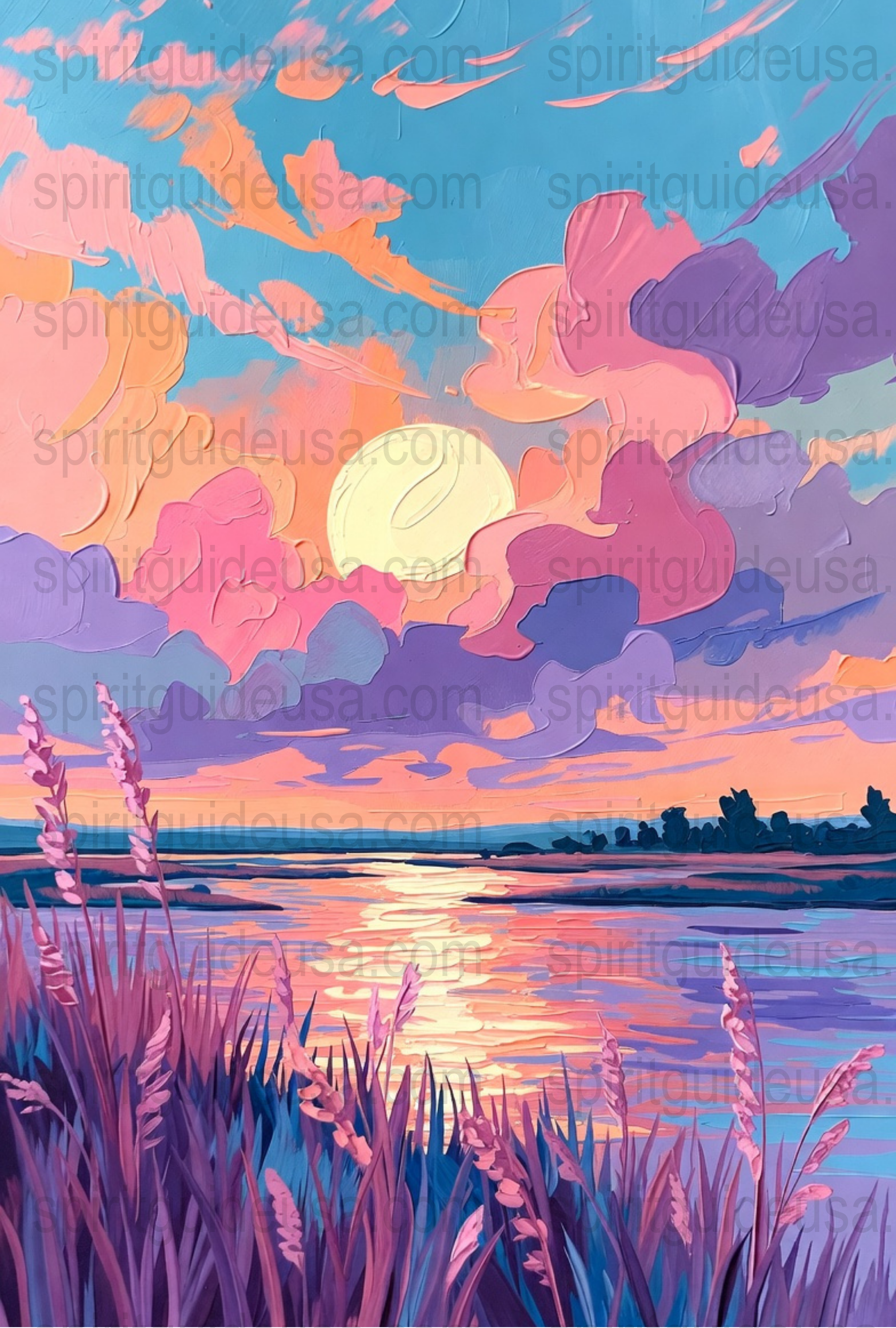 Colorful Sunset Landscape Painting, Pink and Blue Sky Art, Vibrant Nature Wall Decor, Modern Home Decoration, Unique Artistic Gift