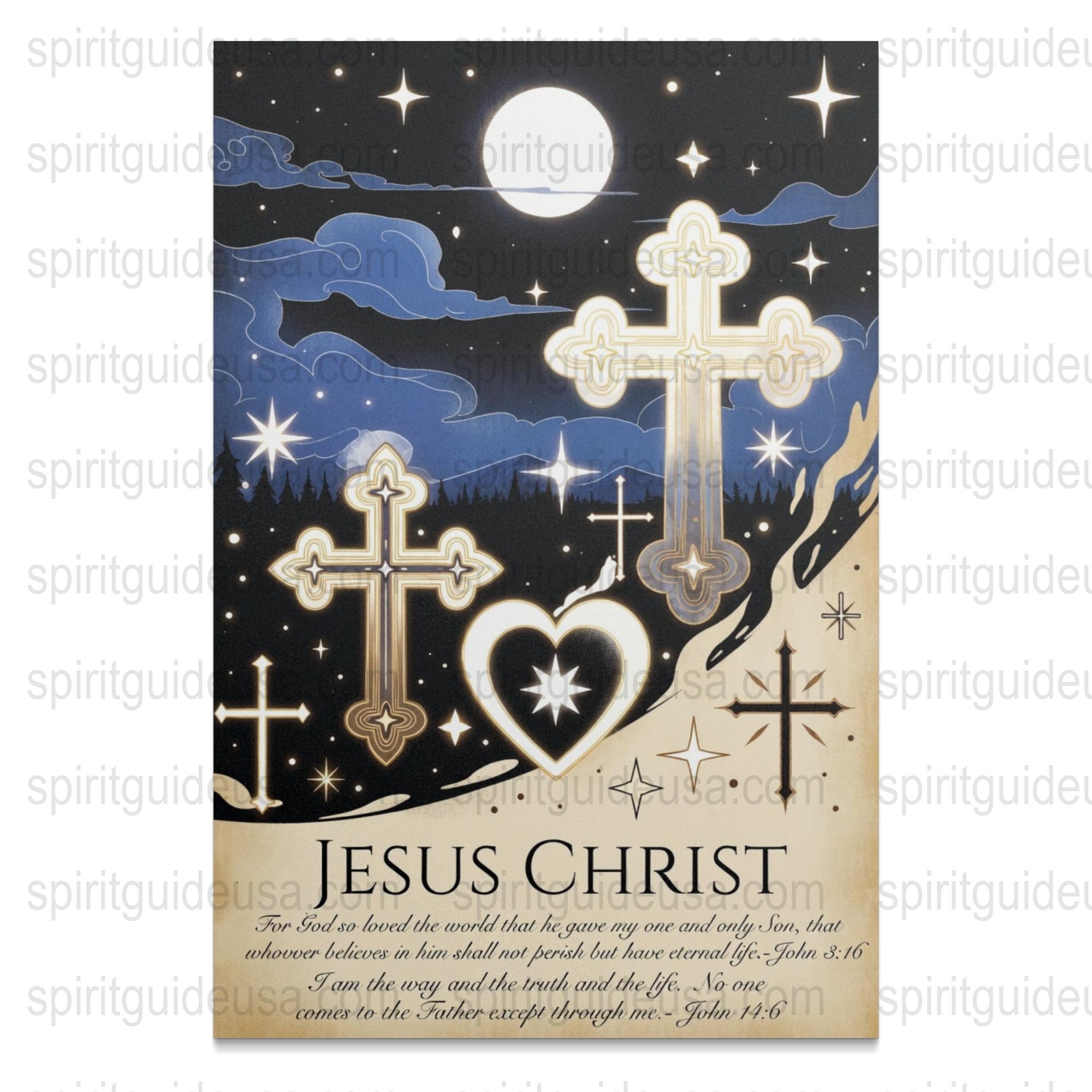 Jesus Christ Inspirational Wall Art, Christian Religious Decor, Starry Night Cross Print, Spiritual Gift Idea, Bible Verse John 14:6