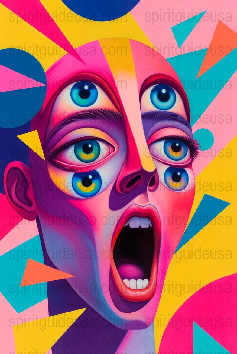 Colorful Abstract Art Print, Surreal Face Poster, Vibrant Wall Decor, Modern Expressionist Artwork, Large Canvas Print