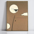 Minimalist Bird and Moon Wall Art, Vintage Style Black and White Decor, Modern Abstract Poster