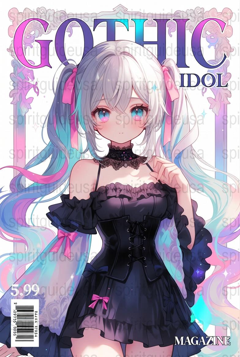 Gothic Idol Anime Art Print, Fantasy Girl Wall Decor, Manga Style Poster, Vibrant Colors Bedroom Artwork, Cute Anime Character