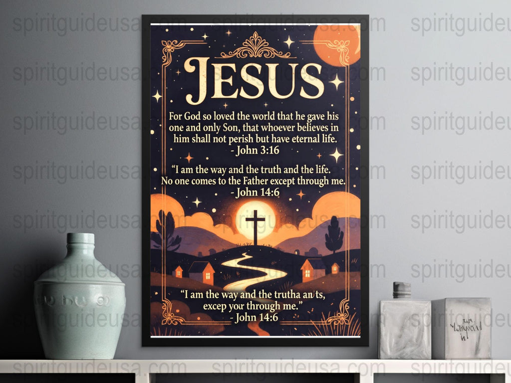 Jesus Christian Wall Art, Bible Verse Inspirational Quote Framed Print, Religious Home Decor, John 3:16, Perfect Gift for Believers