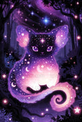 Galaxy Cat Art Print, Purple Cosmic Kitten, Starry Night Sky, Fantasy Wall Decor, Mystical Space Cat Poster, Nursery Magical Artwork