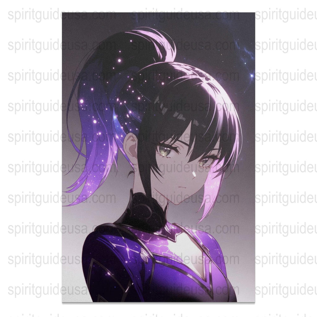 Anime Girl Wall Art, Purple Sci-Fi Theme, Starry Night Hair, Digital Print, Poster