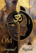 Om Symbol Artwork, Spiritual Hindu Wall Decor, Original Reshik Art, Gold Leaf Abstract Painting, Yoga Studio Decorative Piece