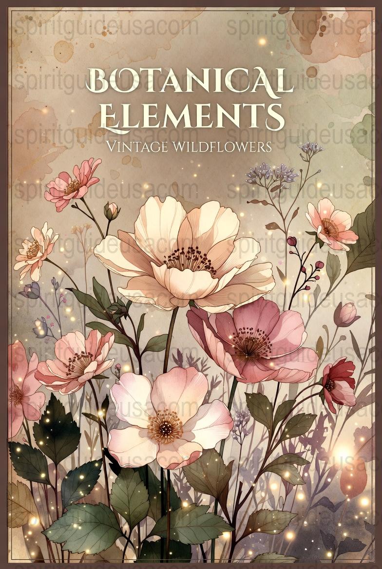 Botanical Elements Vintage Wildflowers Art Print, Floral Wall Decor, Nature Inspired Home Decoration, Aesthetic Room Poster