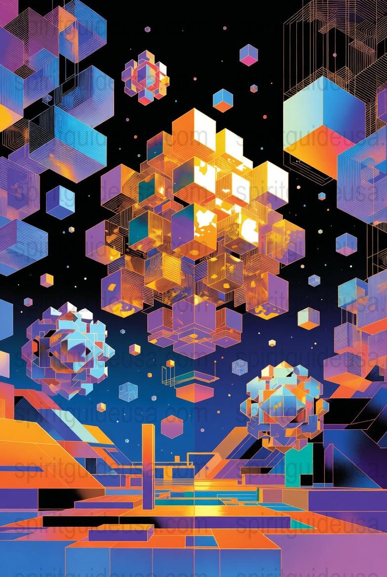 Abstract Geometric Art Print, Modern Cubes Poster, Colorful Wall Decor, Digital Illustration, Home Office Artwork, Vibrant Decoration