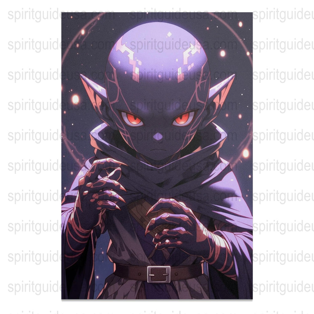 Fantasy Art Poster, Mysterious Red-Eyed Character, Dark Hooded Figure, Galaxy Background Print
