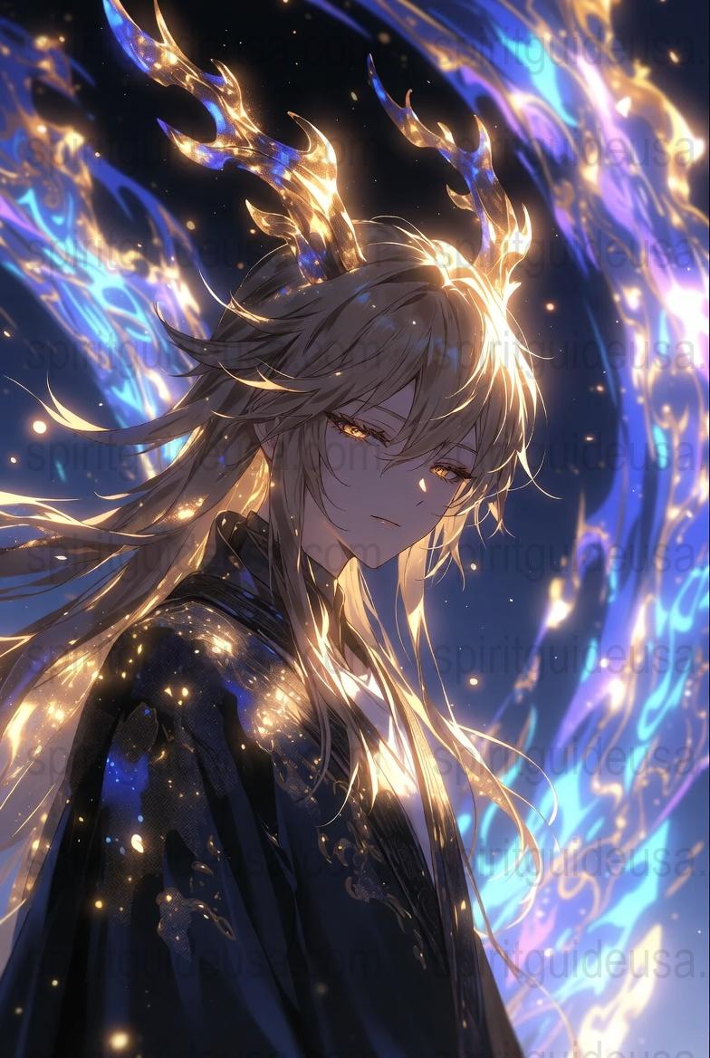 Anime Art Print, Fantasy Girl with Glowing Horns, Blue Flames, Mystical Poster, Wall Decor, Gift for Anime Fans, Magical Illustration