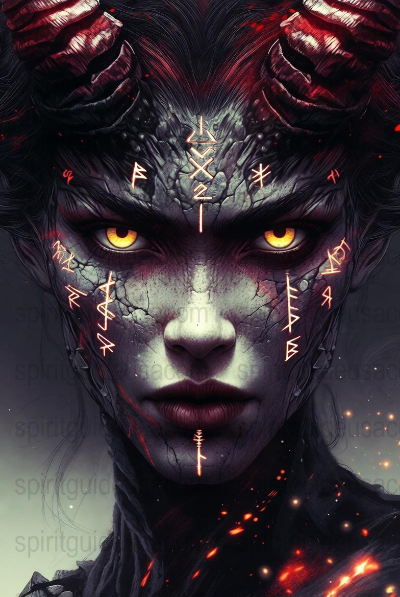 Fantasy Horned Demon Art Print, Gothic Wall Decor, Occult Dark Witch Illustration, Mystic Poster