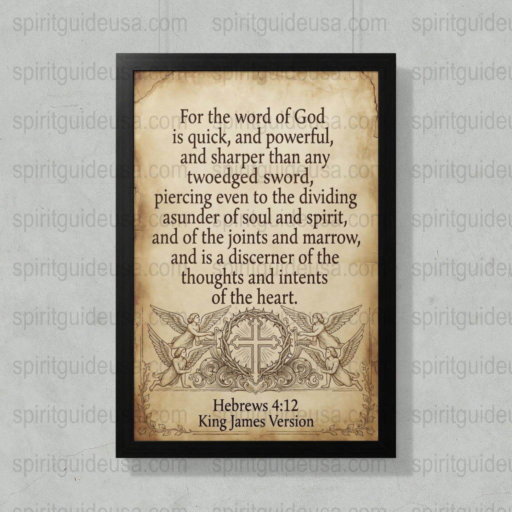 Vintage Framed Bible Verse Hebrews 4:12 Print, Spiritual Wall Art, Inspirational Home Decor, Religious Gift Idea, King James Version