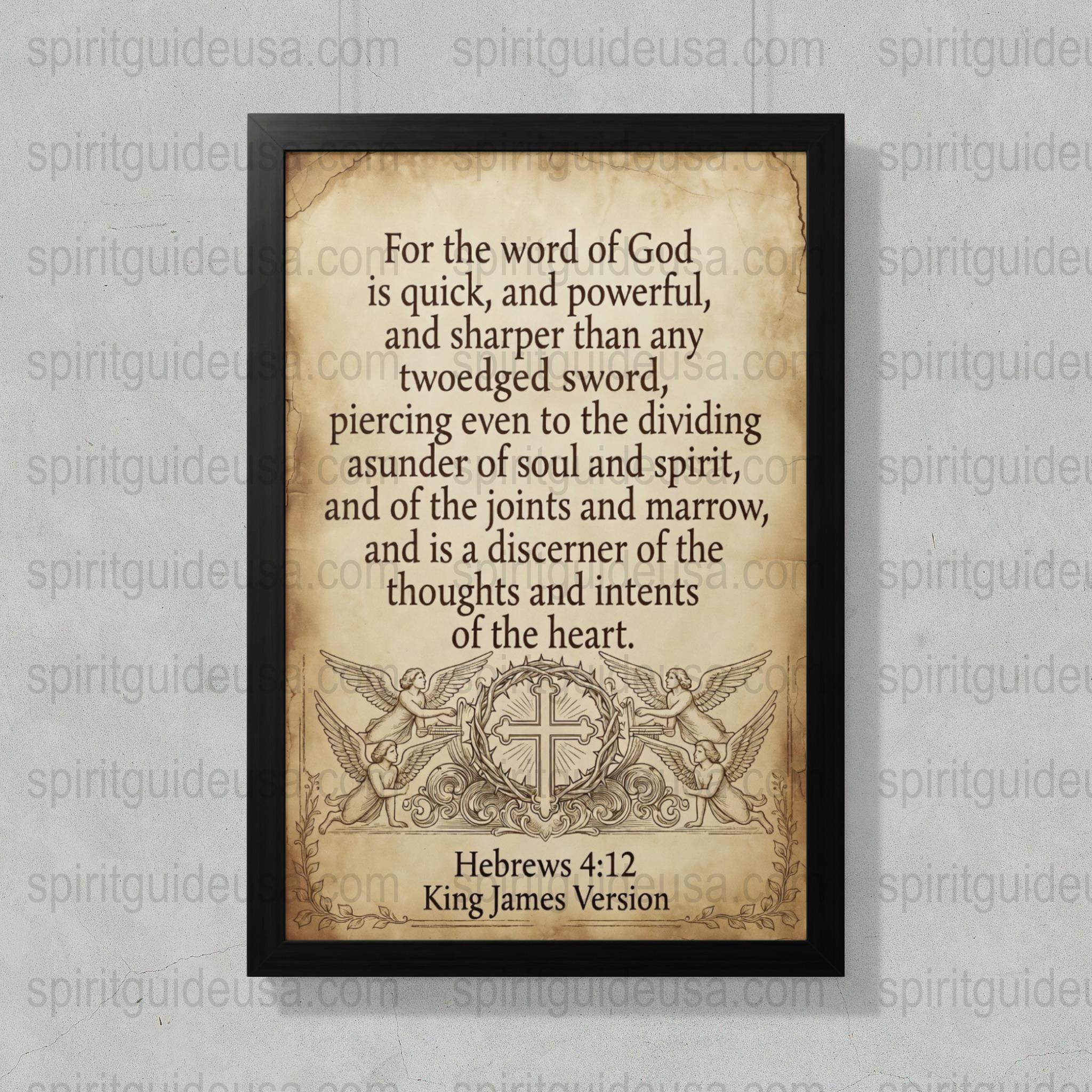 Vintage Framed Bible Verse Hebrews 4:12 Print, Spiritual Wall Art, Inspirational Home Decor, Religious Gift Idea, King James Version