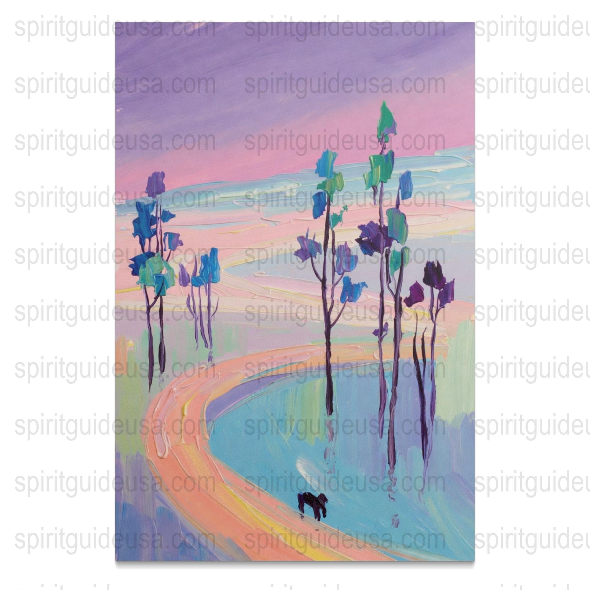 Abstract Landscape Painting, Colorful Sunset Art, Trees Reflection, Contemporary Wall Decor Canvas