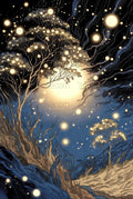 Enchanting Night Sky Trees Wall Art, Starry Landscape Print, Moonlight Forest Poster, Fantasy Nature Decor, Mystical Outdoor Scenery