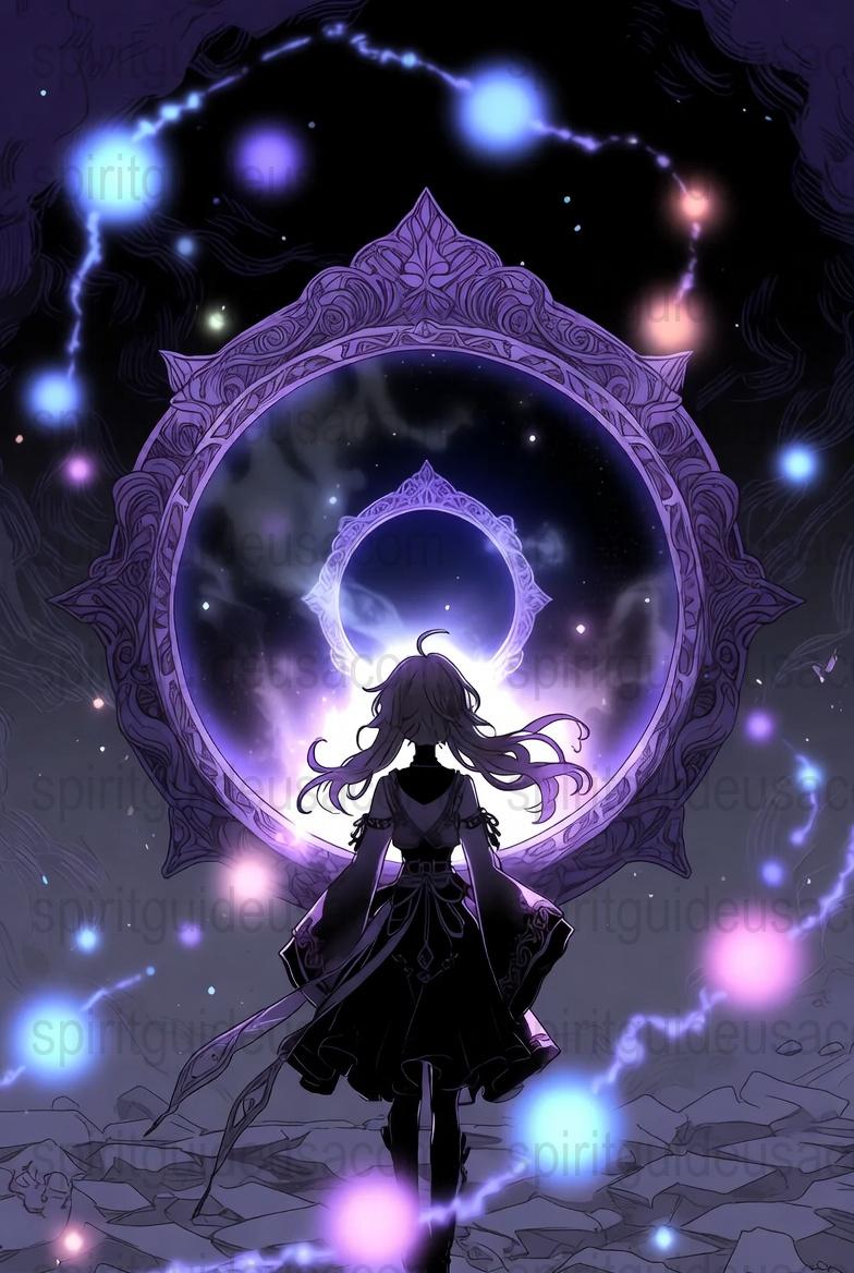 Fantasy Art Print, Mystical Moon Portal, Purple Starry Night, Girl Silhouette Poster, Magical Wall Decor, Home Decoration