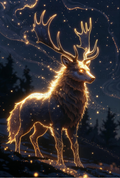Magical Glowing Deer Poster, Fantasy Forest Art Print, Mystical Animal Wall Decor, Unique Home Decoration, Sparkling Night Scene
