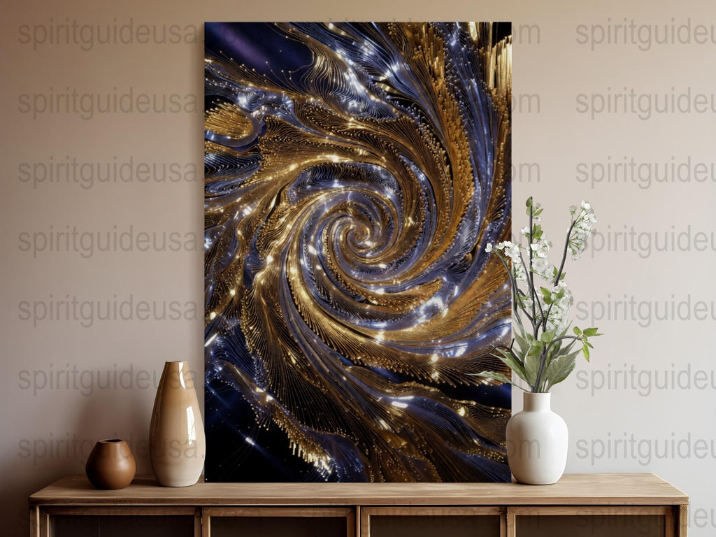 Abstract Blue and Gold Swirl Canvas Art Print, Modern Wall Decor, Luxurious Spiral Artwork, Large Painting for Living Room or Office