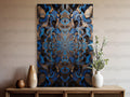 Large Abstract Wall Tapestry, Blue and Gold Modern Art Design, Decorative Home Accent, Unique Living Room Decor, Vibrant Wall Hanging