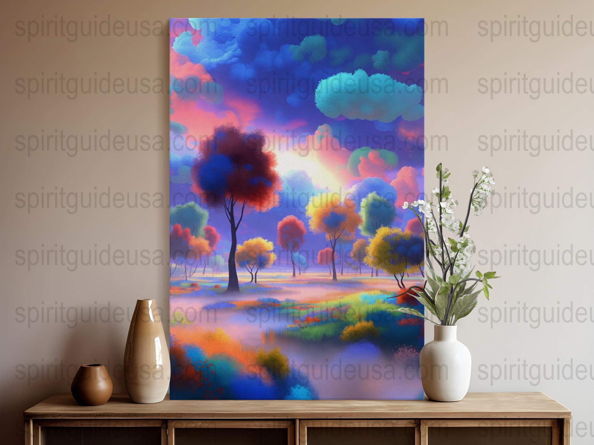 Colorful Landscape Canvas Art, Vibrant Trees and Sky, Modern Home Decor Wall Print