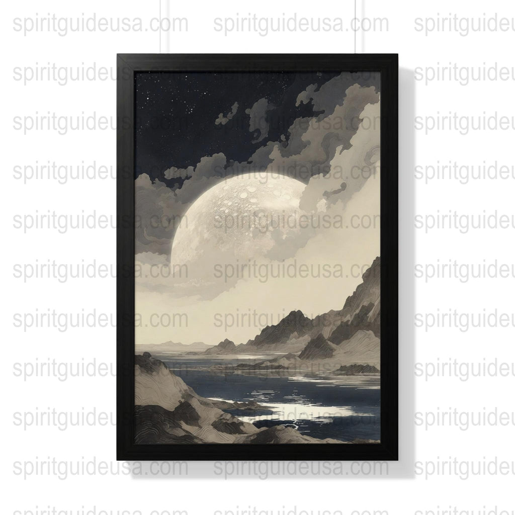 Large Moonlight Lake Landscape Print, Mystical Night Sky Wall Art, Framed Nature Scenery Decor