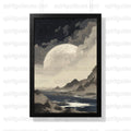 Large Moonlight Lake Landscape Print, Mystical Night Sky Wall Art, Framed Nature Scenery Decor