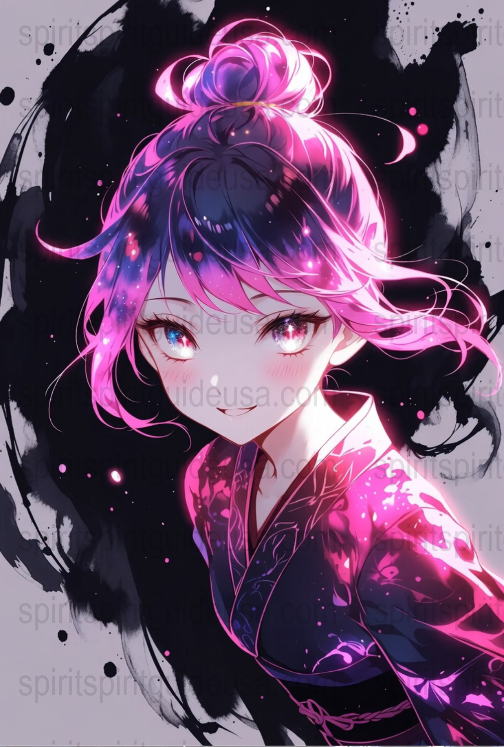 Vibrant Anime Art Poster, Galaxy Hair Girl, Colorful Wall Decor, Fantasy Illustration, Unique Gift Idea