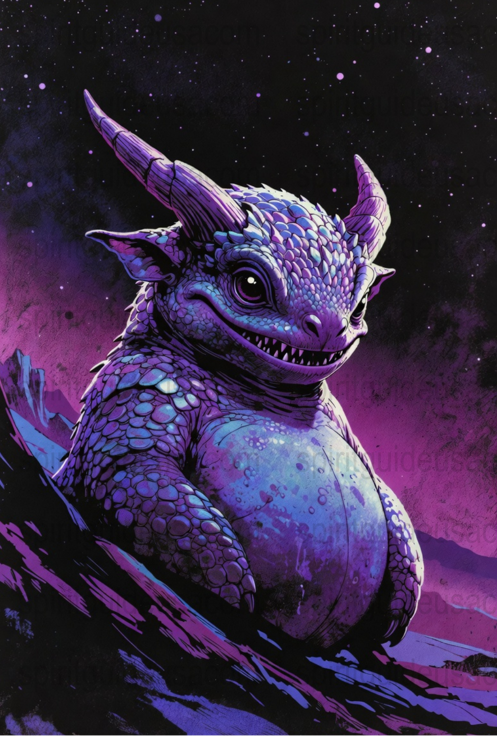 Fantasy Dragon Art Print, Cosmic Purple Sky, Mythical Creature Poster, Nursery Wall Decor, Space Theme, Gift for Fantasy Lovers