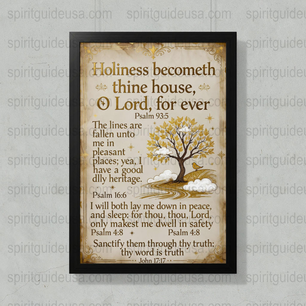 Vintage Psalm Tree Art Print, Christian Wall Decor, Inspirational Scripture Framed, Home Decoration