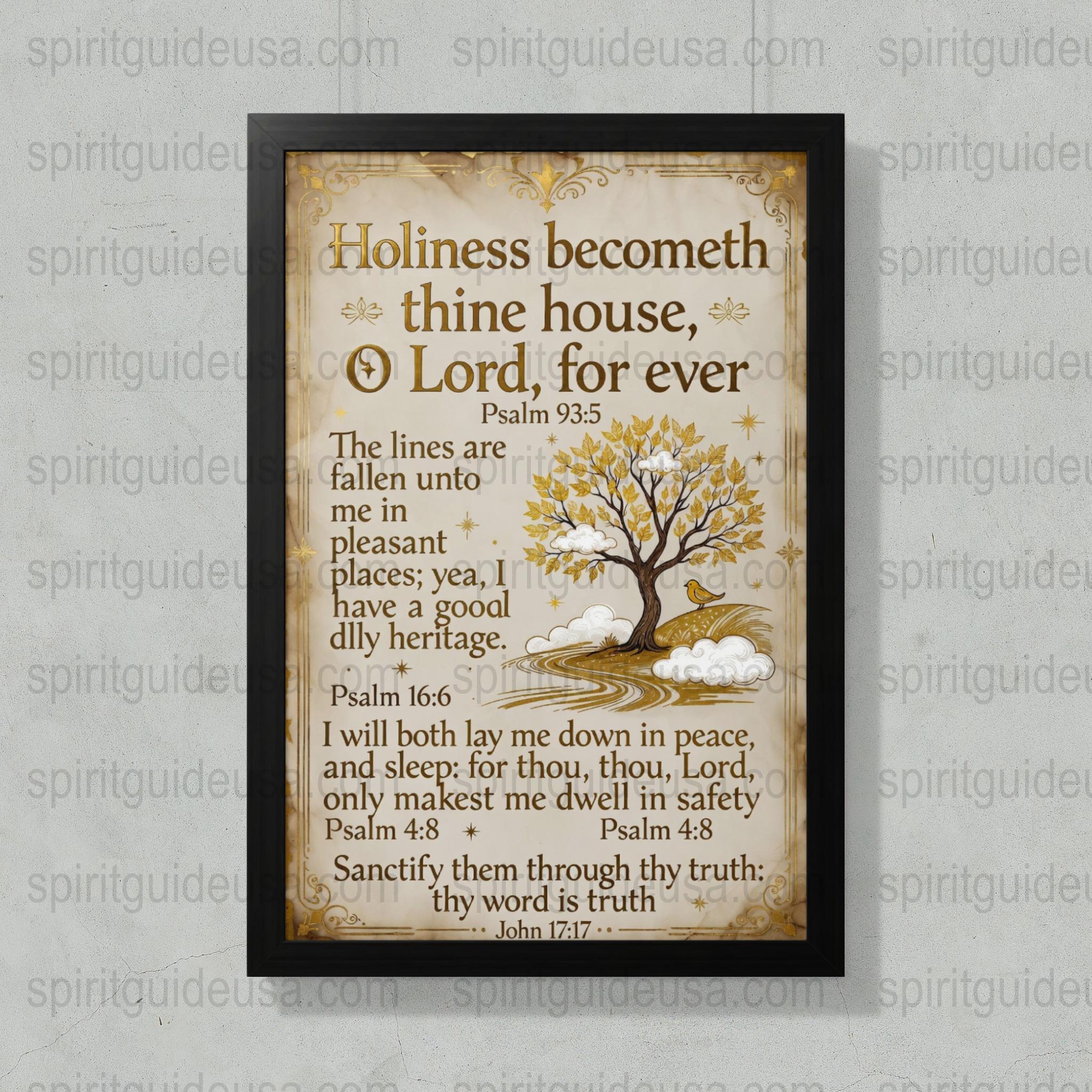 Vintage Psalm Tree Art Print, Christian Wall Decor, Inspirational Scripture Framed, Home Decoration