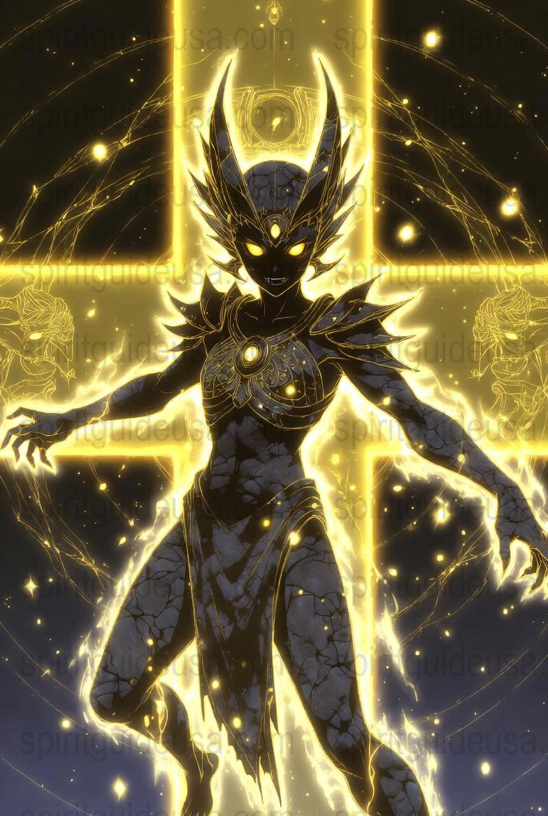 Mystical Cosmic Warrior Art Print, Fantasy Space Goddess Poster, Celestial Sci-Fi Wall Decor, Vibrant Yellow and Black Illustration