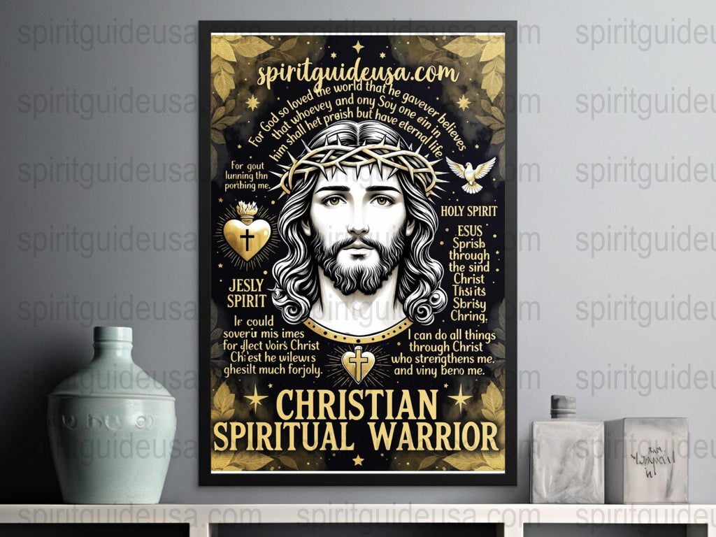 Jesus Spiritual Warrior Poster, Christian Inspirational Wall Art, Religious Home Decor, Bible Verse Motivational Print