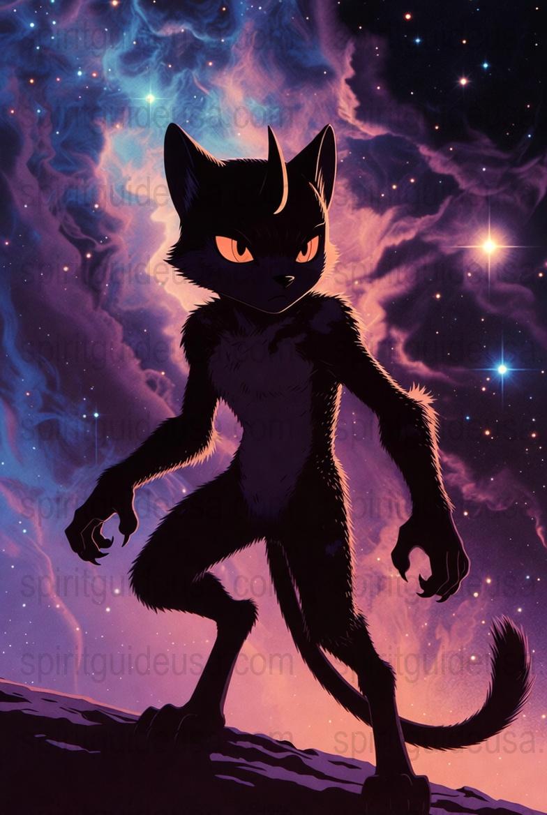 Black Cat Cosmic Art Poster, Mystical Space Starry Night Sky, Fantasy Animal Wall Art, Unique Home Decor Illustration