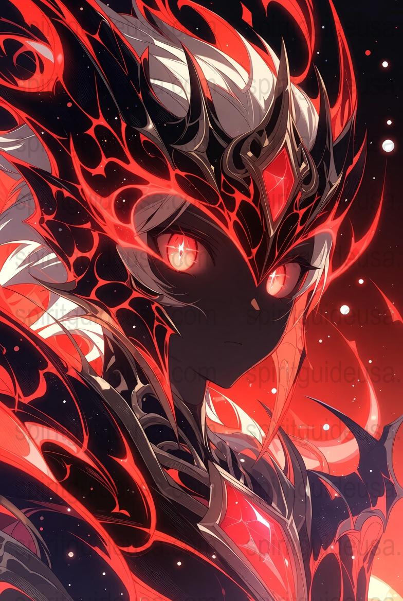 Anime Warrior Poster, Red and Black, Fantasy Knight Art Print, Home Decor Wall Art, Unique Gift for Manga Lovers