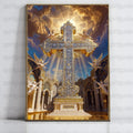 Heavenly Cross Canvas Print, Religious Wall Art, Angelic Decor, Spiritual Cathedral Interior, Divine Light Rays Artwork for Home