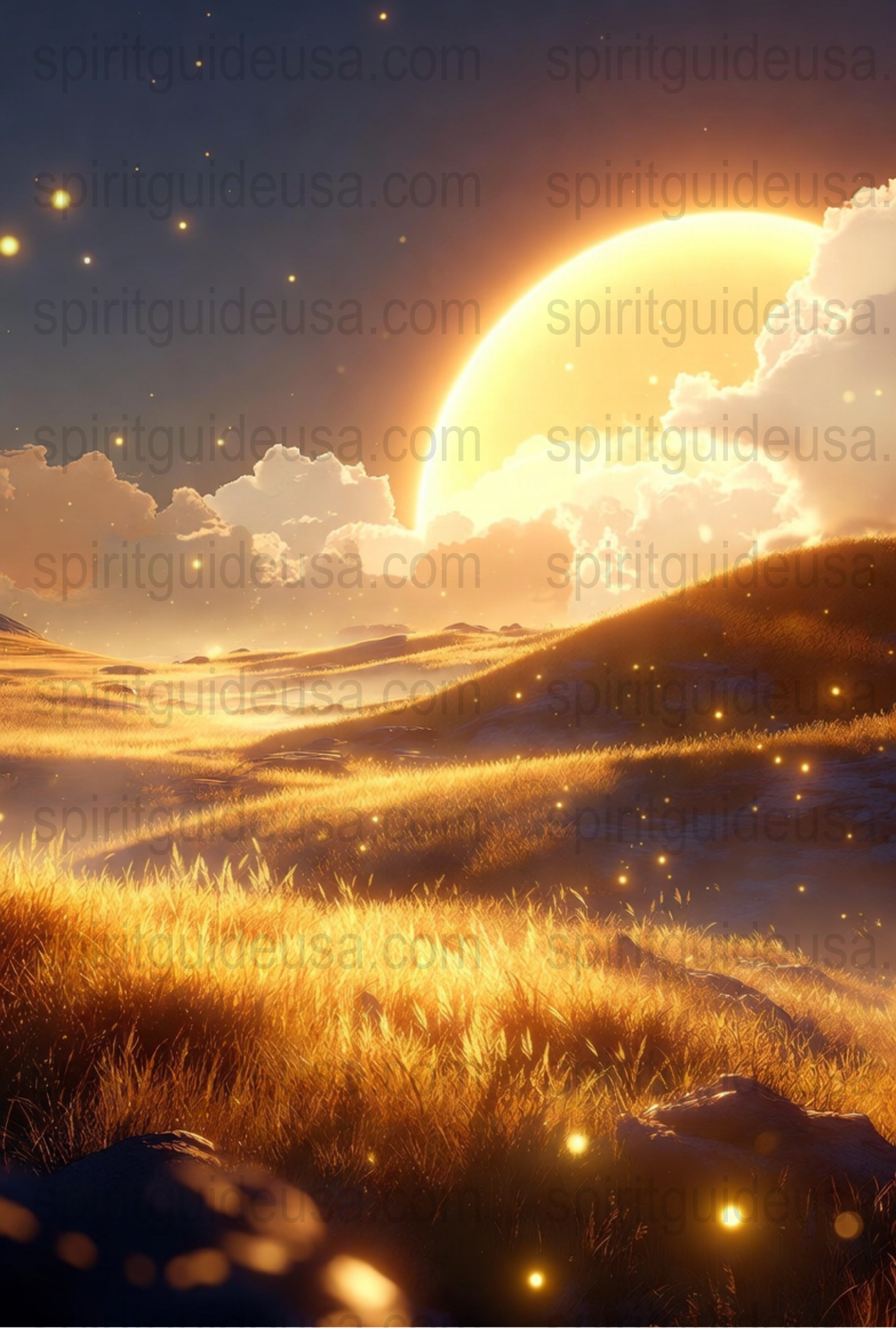 Golden Sunset Nature Landscape Canvas Print, Peaceful Hills and Glowing Sun Wall Art