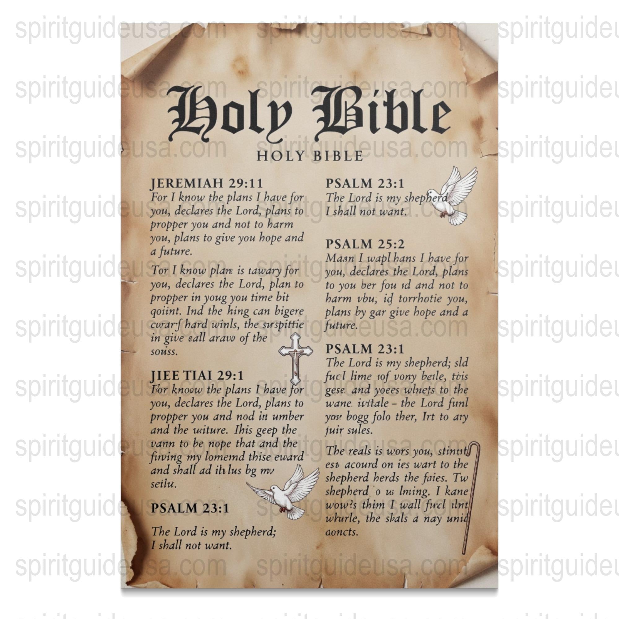 Vintage Holy Bible Poster with Psalms Verses, Religious Wall Art, Christian Home Decor, Antique Paper Style, Inspirational Quotes